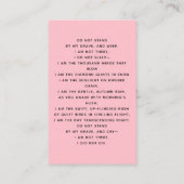 ピンクの光の写真フローラリース葬儀祈りの言葉カード 名刺 (裏面)