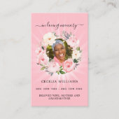 ピンクの光の写真フローラリース葬儀祈りの言葉カード 名刺 (正面)