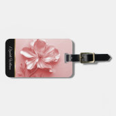 ピンクの光沢のあるメタリックフラワーのカスタマイズ可能 ラゲッジタグ (正面横)