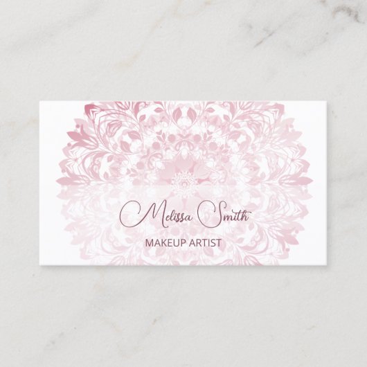 ピンクの光沢のあるメタリックホワイトマンダラ 名刺 (正面)