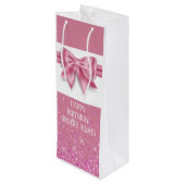 ピンクの光沢のあるリボンの弓サテンの外観のグガーリーラム ワインギフトバッグ (裏面アングル)