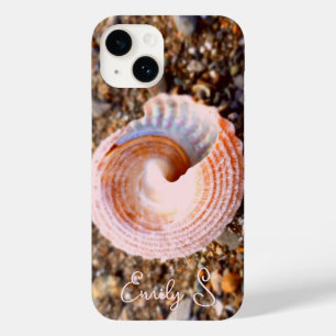 ピンクの光沢のある貝殻の石の貝殻のビーチ自然写真 Case-Mate iPhone 14ケース