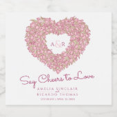 ピンクの入りチューリップハート結婚ブーケ スパークリングワインラベル (シングルラベル)