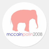 ピンクの共和党ゾウのステッカー ラウンドシール (正面)