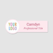 ピンクの円の名前タグカスタムロゴスパサロン 名札 (正面)