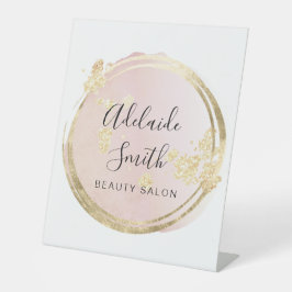 ピンクの円デザイン 台座サイン