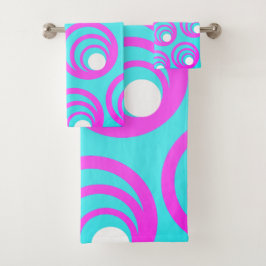 ピンクの円（白） バスタオルセット