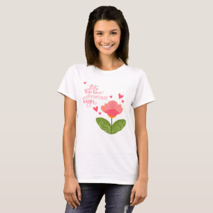 ピンクの冒険かわいいフローラインスピレーションTシャツ Tシャツ