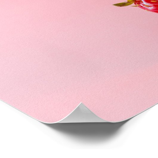 ピンクの写真に白いボウルに赤いイチゴ ポスター (角)