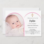 ピンクの写真のアーチの女の子がバプテスマを渡る 招待状 (正面)