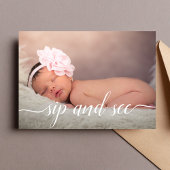 ピンクの写真のガーリーSipと参照ベビーシャワーピンク 招待状