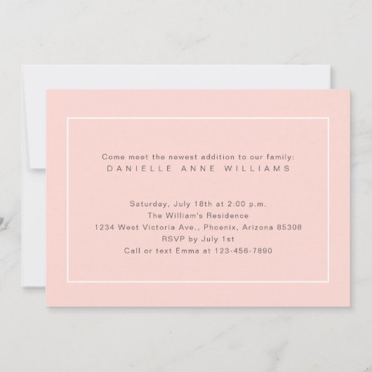 ピンクの写真のガーリーSipと参照ベビーシャワーピンク 招待状 (裏面)