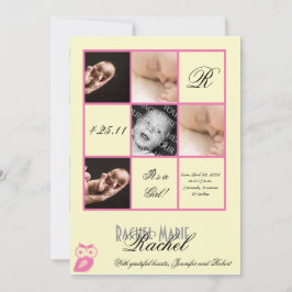 ピンクの写真のベビーの発表の大切な正方形 案内状