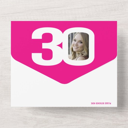 ピンクの写真の円30歳の誕生日3歳 オールインワン招待状 (裏面)