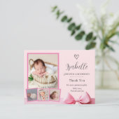 ピンクの写真の出産発表サンキューカード ポストカード (スタンド正面)