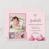 ピンクの写真の出産発表サンキューカード ポストカード (正面/裏面)
