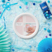 ピンクの写真の誕生の発表ジンガムの足跡 ペーパープレート (パーティー)