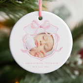 ピンクの写真の赤ちゃん女の子の発表 セラミックオーナメント