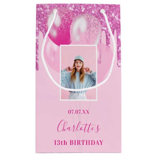 ピンクの写真グリッタードリップスガール スモールペーパーバッグ (裏面)