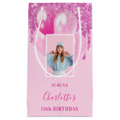 ピンクの写真グリッタードリップスガール スモールペーパーバッグ (正面)