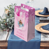 ピンクの写真グリッタードリップスガール スモールペーパーバッグ