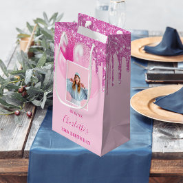 ピンクの写真グリッタードリップスガール スモールペーパーバッグ