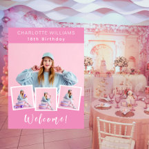 ピンクの写真コラージュの誕生日パーティーへようこそ