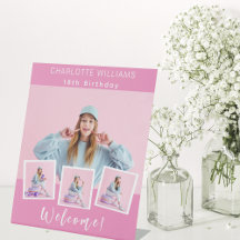 ピンクの写真コラージュの誕生日パーティーへようこそ