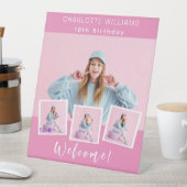 ピンクの写真コラージュの誕生日パーティーへようこそ 台座サイン (インサイチュ)