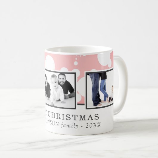 ピンクの写真コラージュ家族のクリスマス コーヒーマグカップ (正面右)