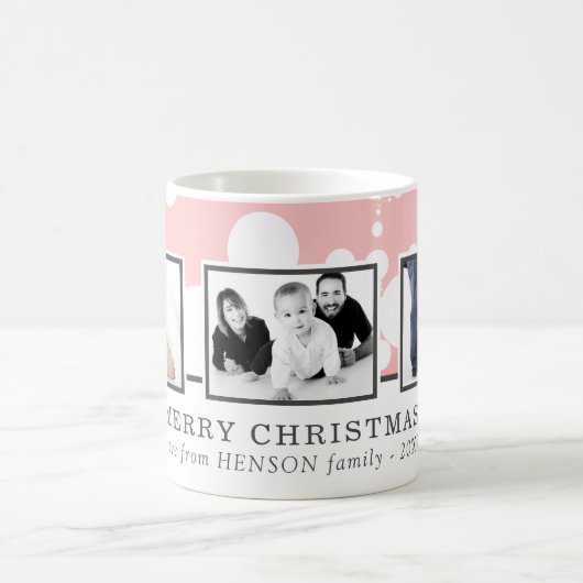 ピンクの写真コラージュ家族のクリスマス コーヒーマグカップ (中央)