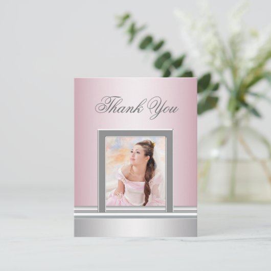 ピンクの写真サンキューカードRSVPすべての目的 サンキューカード (スタンド正面)