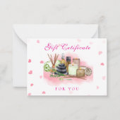 ピンクの写真パーソナライズされたスパ/サロンの景品証明書 ノートカード (正面)