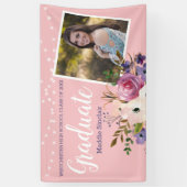 ピンクの写真モダンフローラストリングライト卒業 横断幕 (縦)