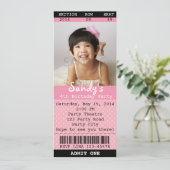 ピンクの写真付きチケット招待状 - 劇/映画 招待状 (スタンド正面)