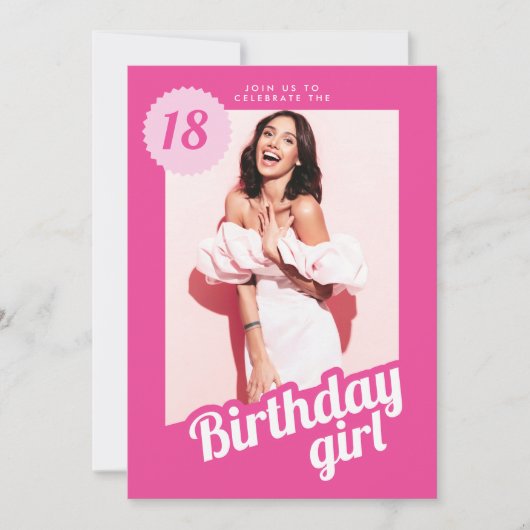 ピンクの写真付き誕生日招待状 招待状 (正面)