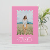 ピンクの写真初等卒業生の波状枠 案内状 (スタンド正面)