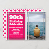 ピンクの写真90th誕生日パーティーへの招待 招待状 (正面/裏面)