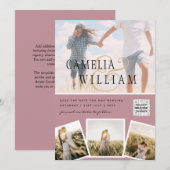 ピンクの写真 ウェディング 招待 QRコード 日程 保存 招待状 (正面/裏面)