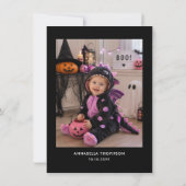 ピンクの写真 ハロウィン お誕生日会 ガール サンキューカード (裏面)
