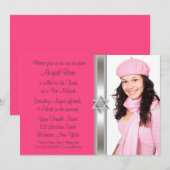 ピンクの写真 バット・ミツバ 招待状 (正面/裏面)