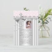 ピンクの写真 ファーストコミュニオン ラレースの十字架 招待状 (スタンド正面)