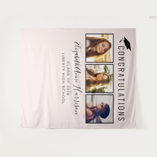 ピンクの写真 卒業パーティー ブース 背景 タペストリー (正面(横))