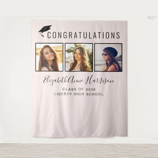 ピンクの写真 卒業パーティー ブース 背景 タペストリー (正面)