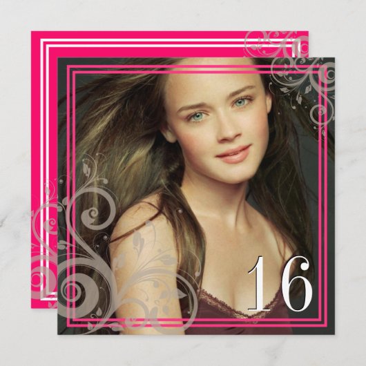 ピンクの写真-菓子16の招待状 招待状 (正面/裏面)