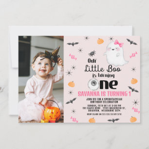 ピンクの写真Our Little Boo Halloween 1st誕生日 招待状