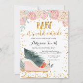 ピンクの冬そりベビー外の冷たいシャワー 招待状 (正面)