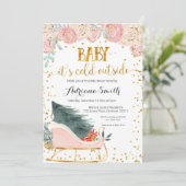 ピンクの冬そりベビー外の冷たいシャワー 招待状 (スタンド正面)