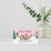 ピンクの冬のウッドランド赤ちゃんシャワーおむつラッフル 名刺 (スタンド正面)