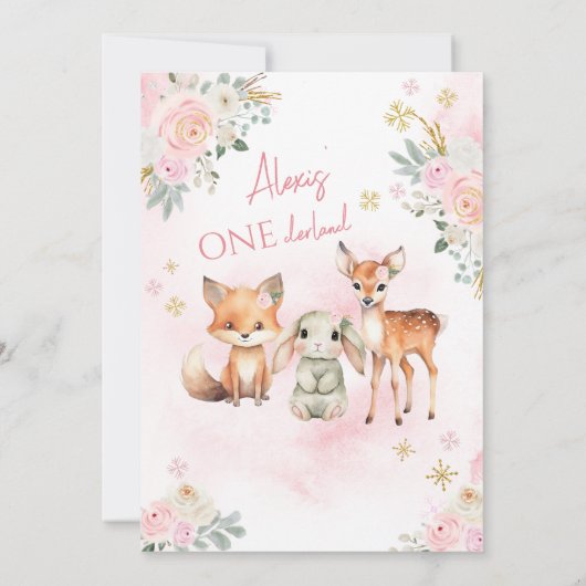 ピンクの冬のオネダーランドの女の子の誕生日の招待 招待状 (裏面)